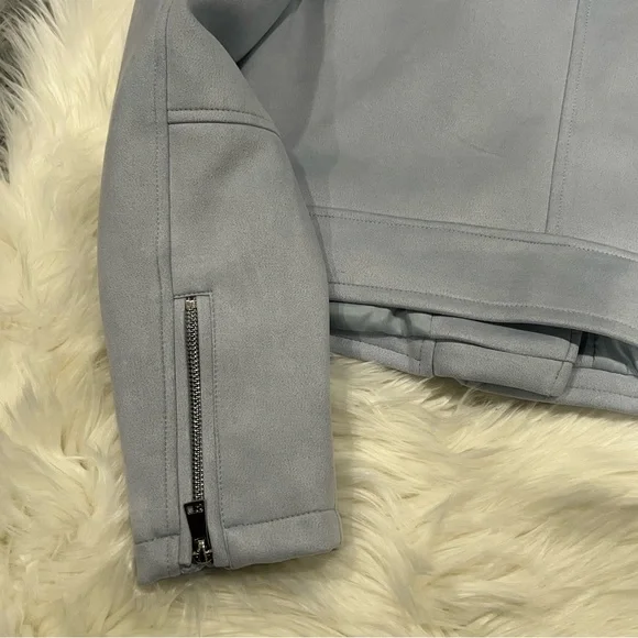 Aqua Light Blue Faux Suede Biker Jacket - Picture 9 of 12